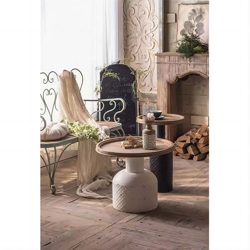 Nordic Farmhouse Wood Round Top Tea Table Living Room Coffee Table