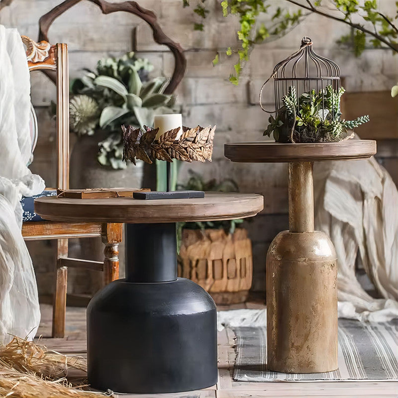 Classic Farmhouse Furniture Living Room Metal Base Round Wooden Coffee Table