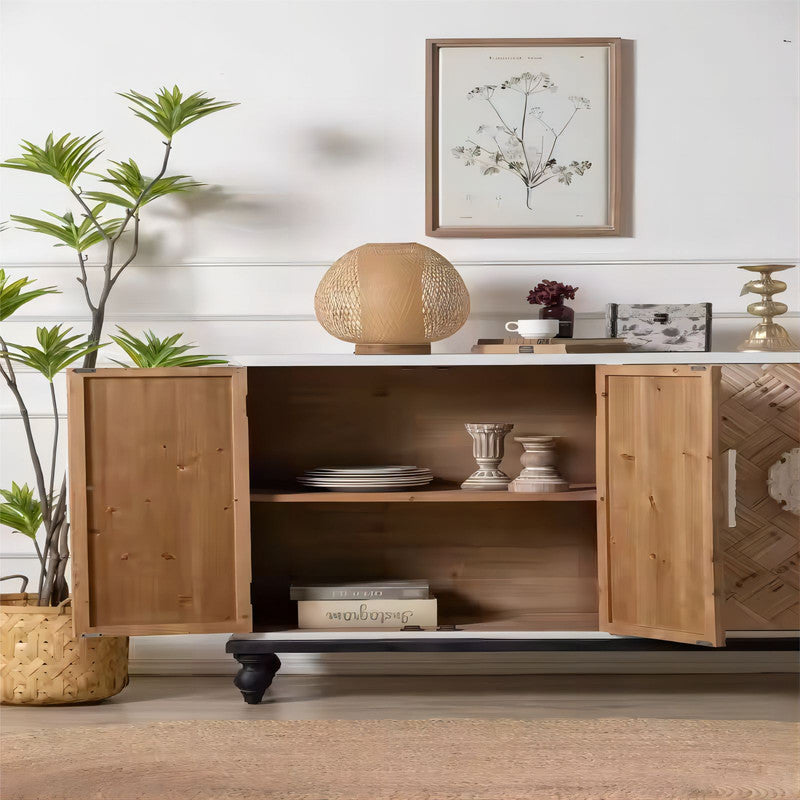Solid Wood Storage Painted Sideboards Living Room Cabinet 4 Doors