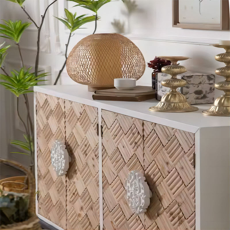 Solid Wood Storage Painted Sideboards Living Room Cabinet 4 Doors