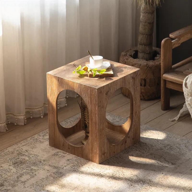 Modern Simple Environmental Protection Four-sided Hollow Tea Table Square Solid Wood Coffee Table