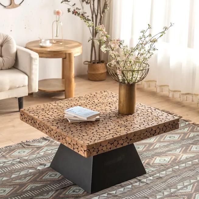 Creative Rustic Furniture Reclaimed Solid Wood Joint Wooden Top Home Rectangle Wood Coffee Table
