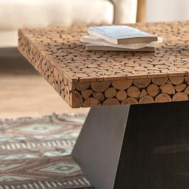Creative Rustic Furniture Reclaimed Solid Wood Joint Wooden Top Home Rectangle Wood Coffee Table