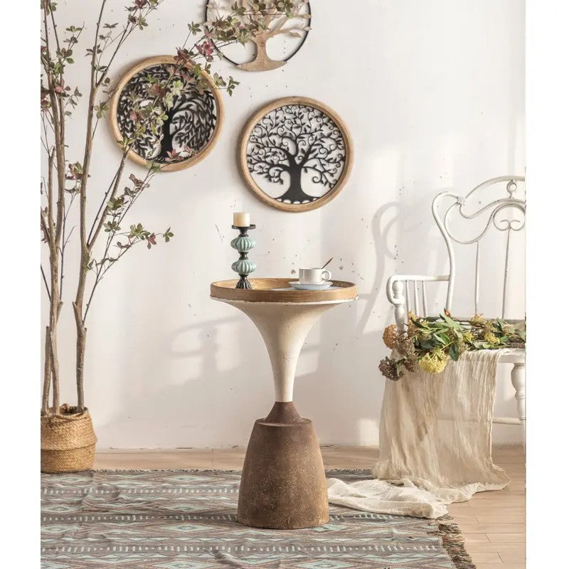 Modern Round Retro Nature Wood Top Side Table Living Room Metal Base Coffee Table