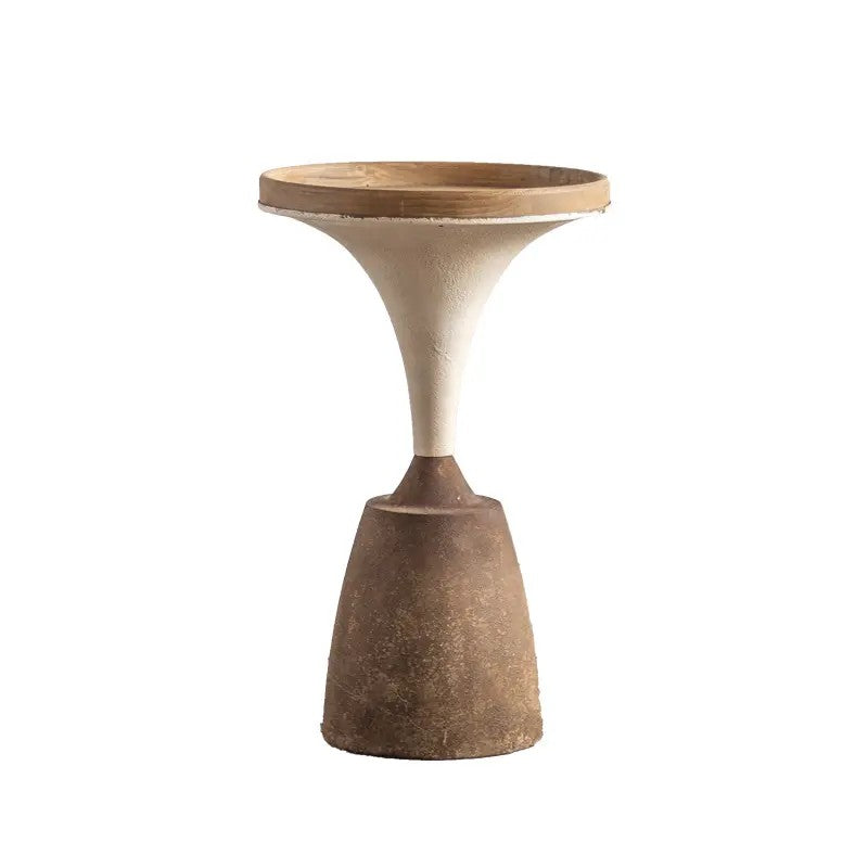 Modern Round Retro Nature Wood Top Side Table Living Room Metal Base Coffee Table