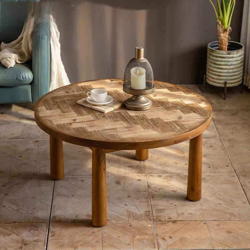 Home Living Room End Table Solid Wood Top Round Center Tea Coffee Table