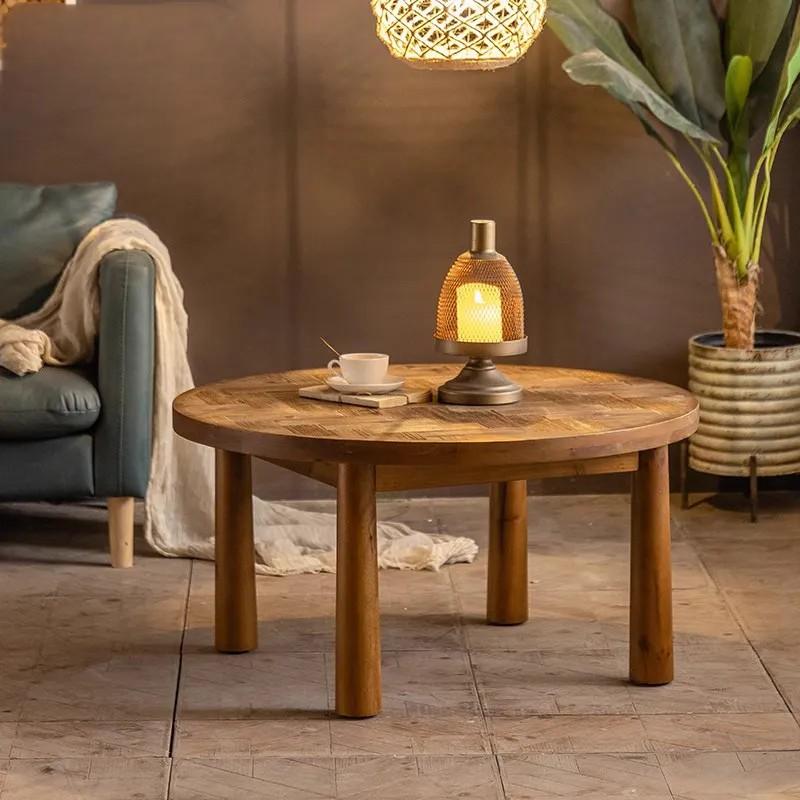 Home Living Room End Table Solid Wood Top Round Center Tea Coffee Table