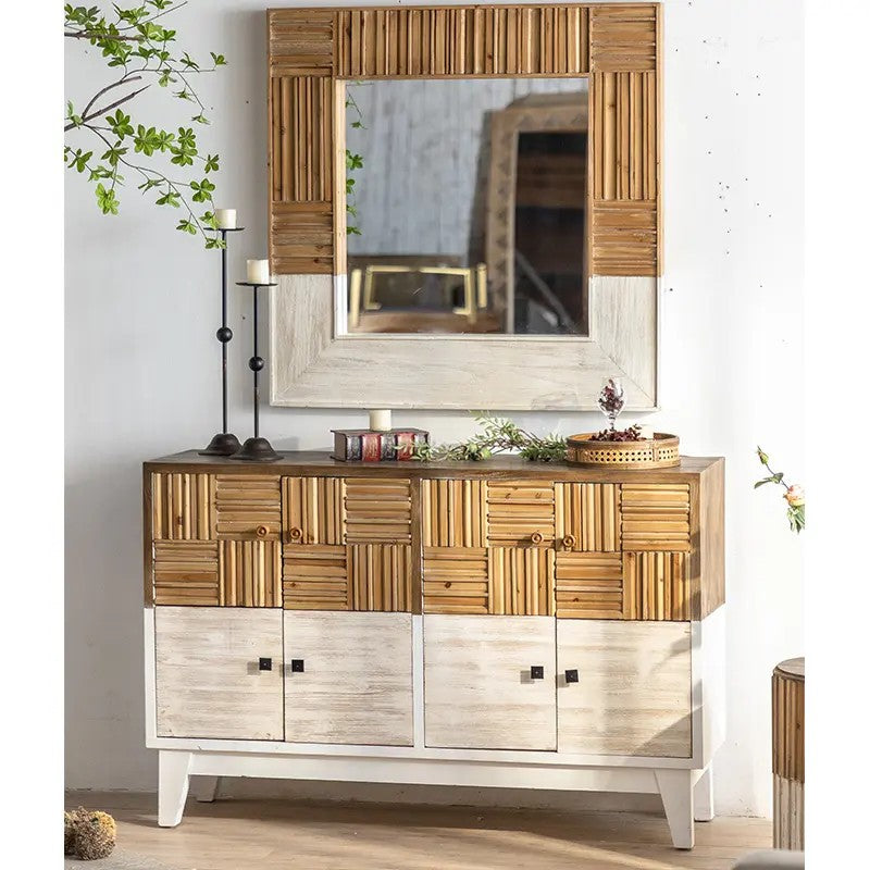 Home Interior Storage Craft Wood Carving Cabinet Rustic Wooden Cupboard Vintage Reclaimed Side Living Room Cabinet