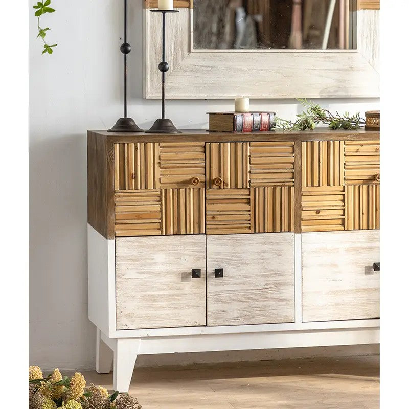Home Interior Storage Craft Wood Carving Cabinet Rustic Wooden Cupboard Vintage Reclaimed Side Living Room Cabinet