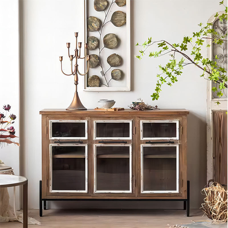 Rustic Antique Wooden Glass Door Sideboard Retro Living Room Furniture