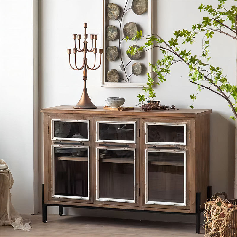 Rustic Antique Wooden Glass Door Sideboard Retro Living Room Furniture