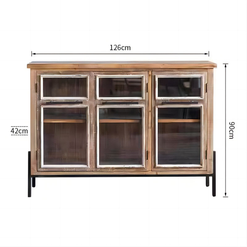 Rustic Antique Wooden Glass Door Sideboard Retro Living Room Furniture