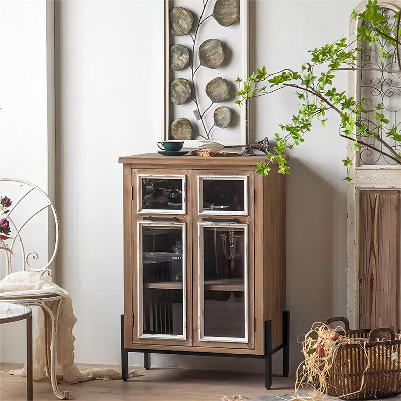 Wooden Door Sideboard Cabinet Retro Living Room Furniture