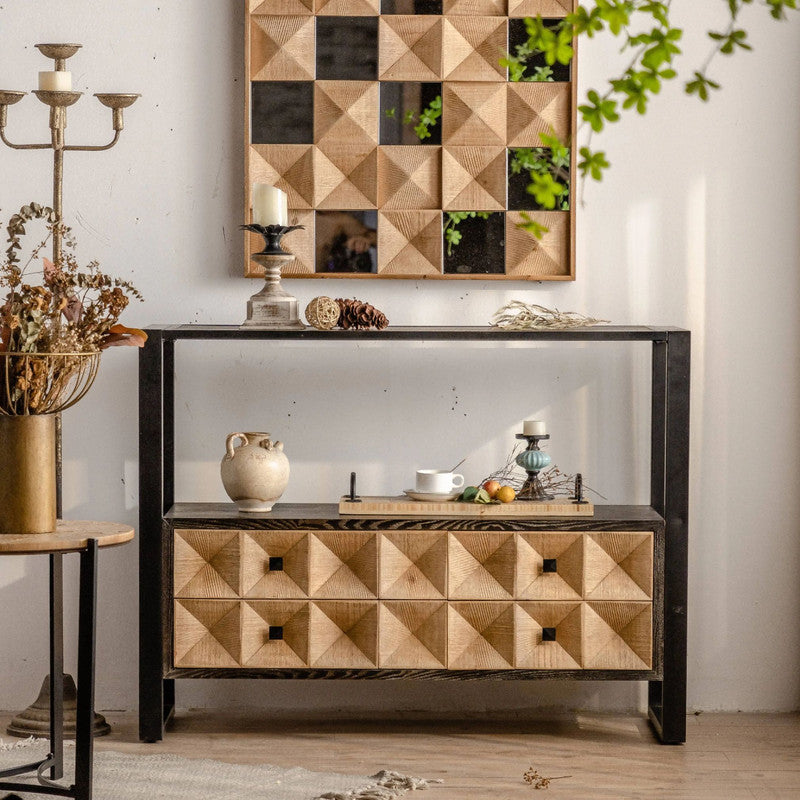 Wooden Console Table with Four Drawers Living Room Decorative Entryway Desk Storage Shelves