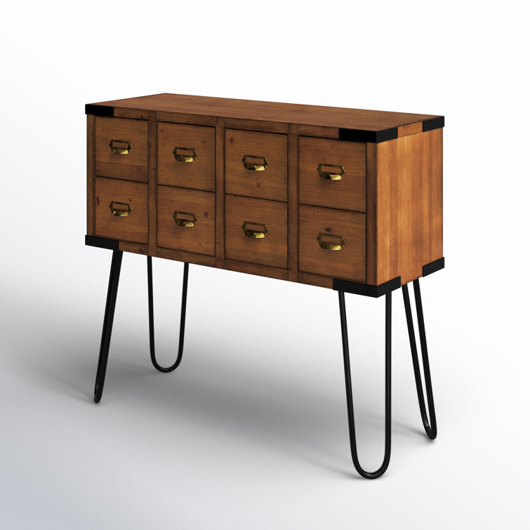 Ellefson 36'' Antique Storage Console Table with 8 Drawers