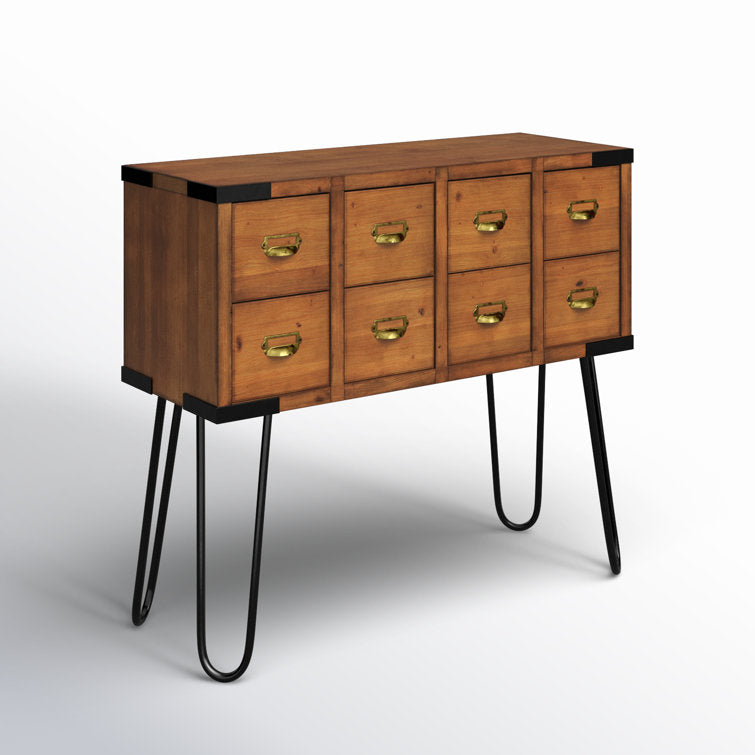 Ellefson 36'' Antique Storage Console Table with 8 Drawers