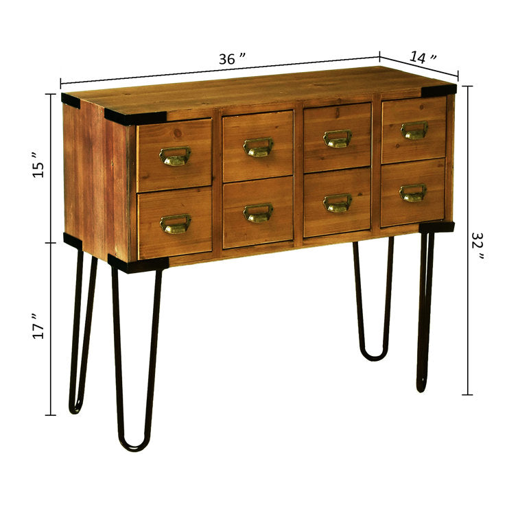 Ellefson 36'' Antique Storage Console Table with 8 Drawers