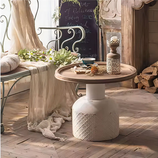 Nordic Farmhouse Wood Round Top Tea Table Living Room Coffee Table