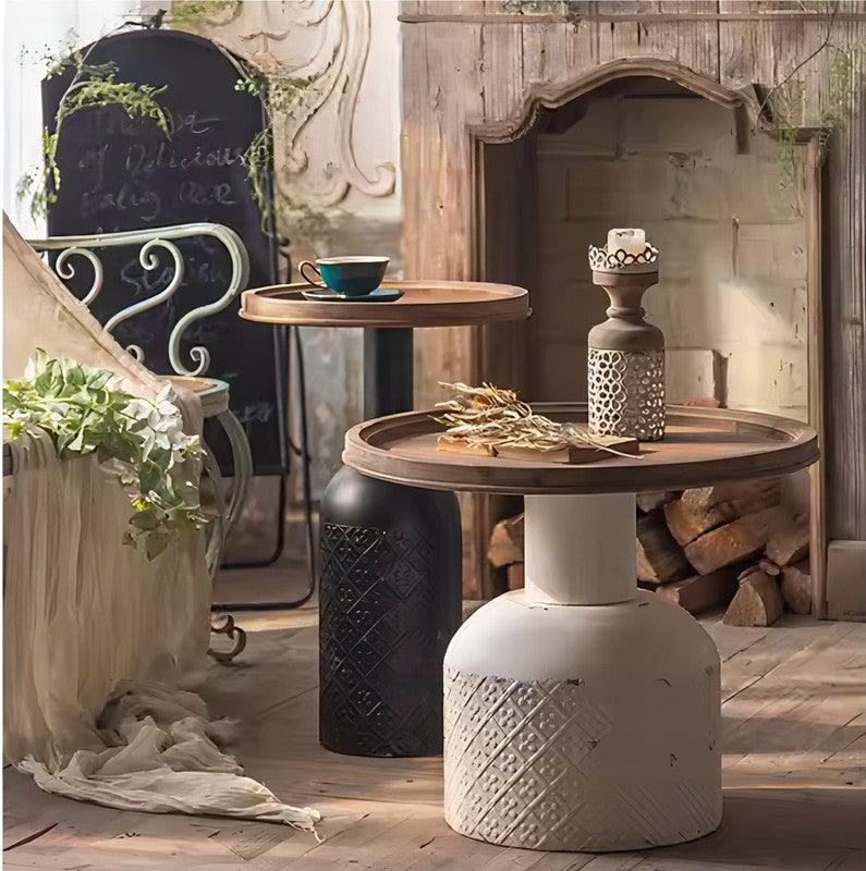 Nordic Farmhouse Wood Round Top Tea Table Living Room Coffee Table