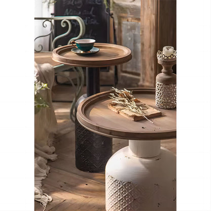 Nordic Farmhouse Wood Round Top Tea Table Living Room Coffee Table