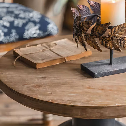 Classic Farmhouse Furniture Living Room Metal Base Round Wooden Coffee Table