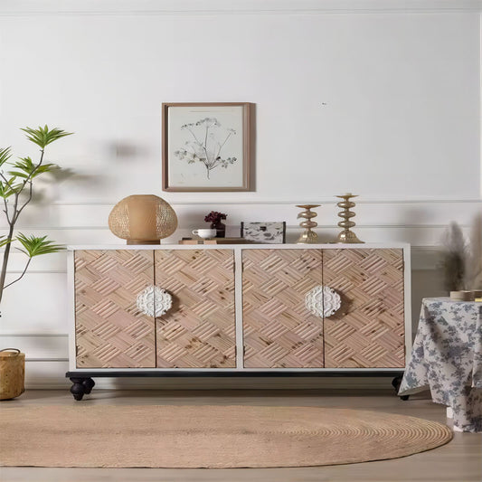 Solid Wood Storage Painted Sideboards Living Room Cabinet 4 Doors