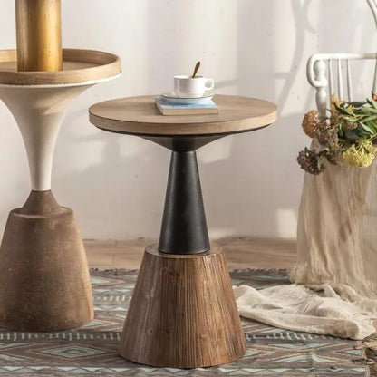 Modern Round Retro Nature Wood Top Side Table Living Room Metal Base Coffee Table