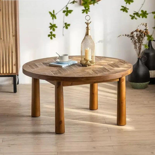 Home Living Room End Table Solid Wood Top Round Center Tea Coffee Table