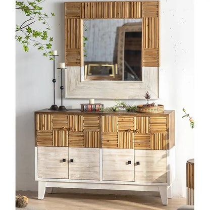 Home Interior Storage Craft Wood Carving Cabinet Rustic Wooden Cupboard Vintage Reclaimed Side Living Room Cabinet