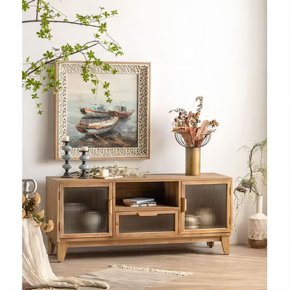 Modern TV Stand Living Room Furniture Wooden TV Cabinet with Glass Door Storage Drawers