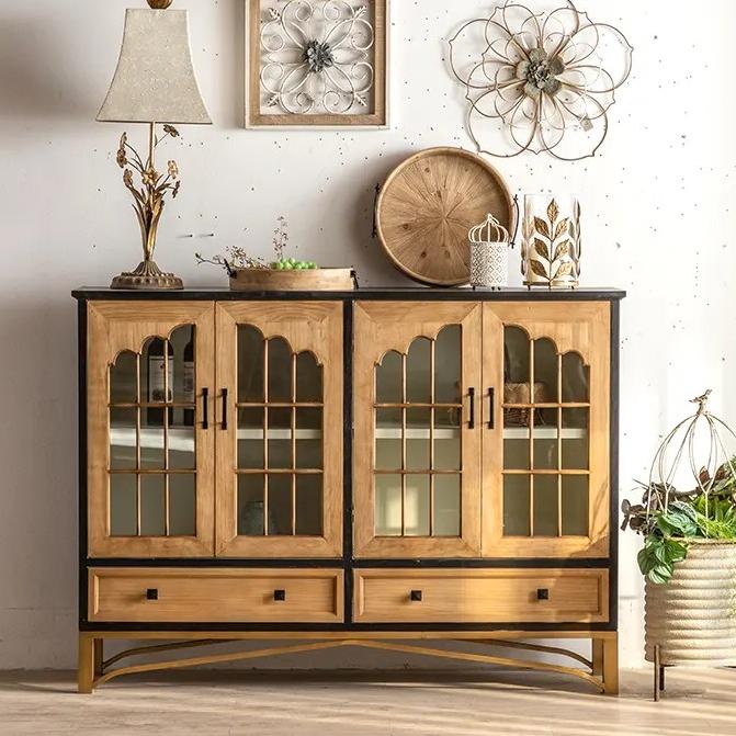 Vintage Kitchen Retro Wood Storage Cabinet Showcase Display Stand Dining Living Room Furniture