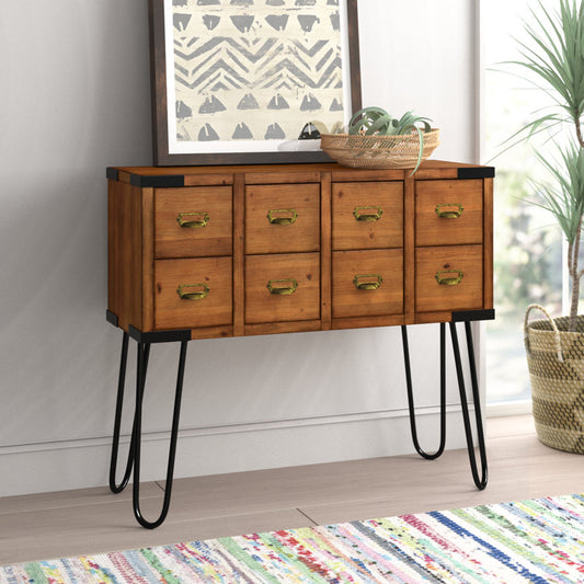 Ellefson 36'' Antique Storage Console Table with 8 Drawers